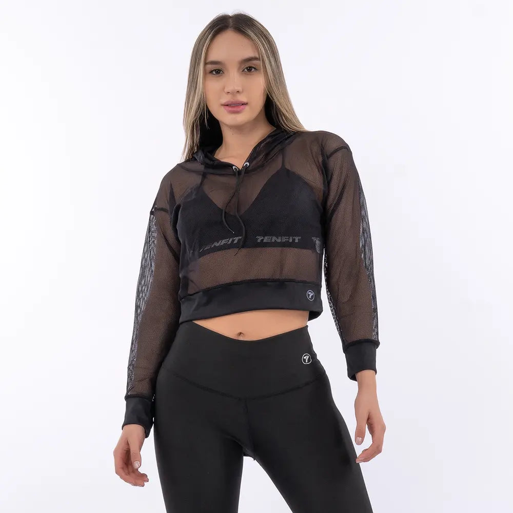 BUZO DE MALLA CAPOTA CORTO-NEGRO