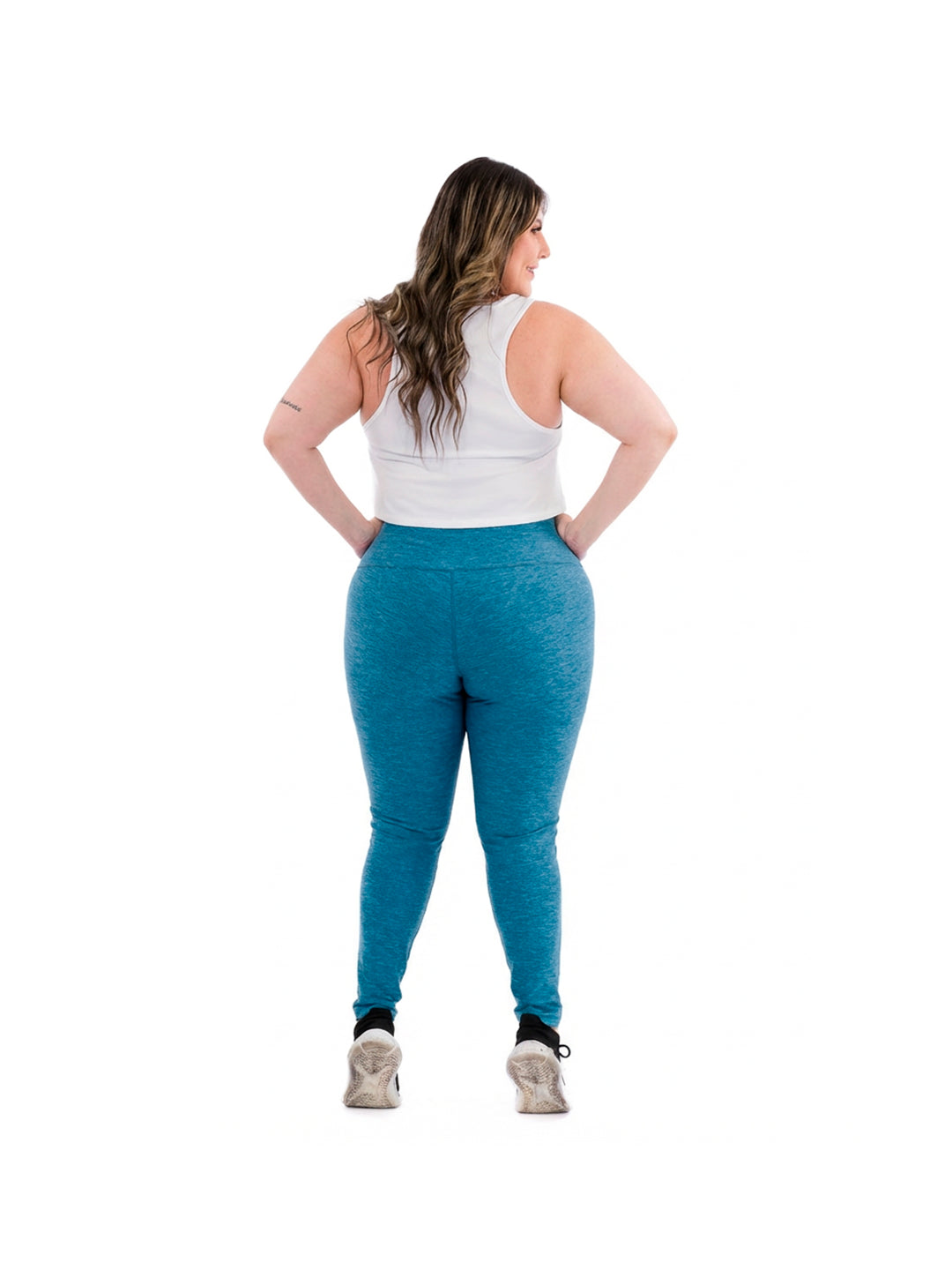 Leggins Deportivos Plus Size - Azul Petroleo Jaspe