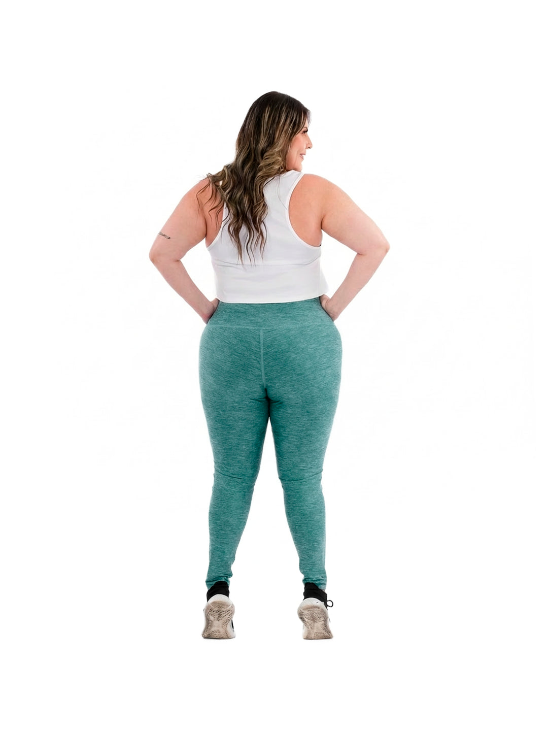 Leggins Deportivos Plus Size - Verde Menta Jaspe Oscuro