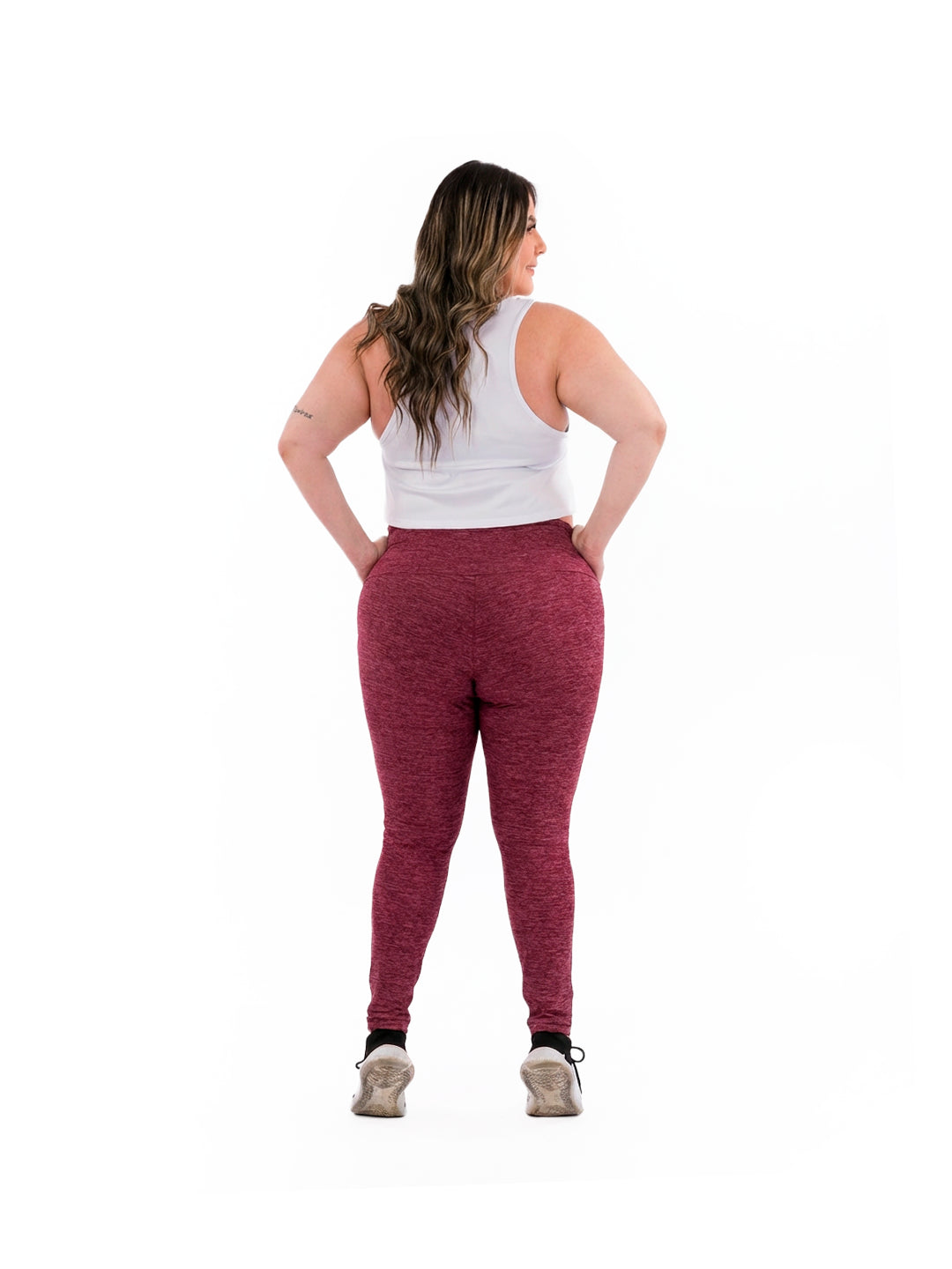 Leggins Deportivos Plus Size - Vinotinto Jaspe