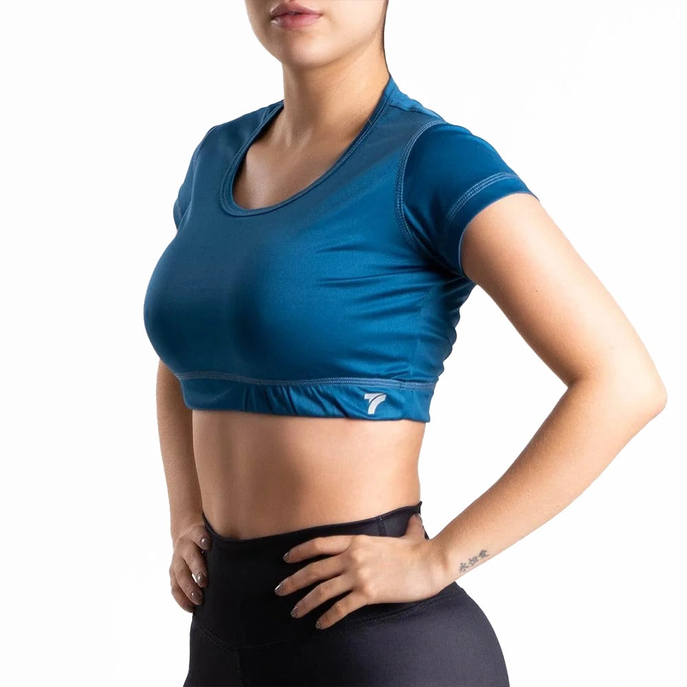 Buzo Top Manga Corta de Mujer - Azul Petroleo