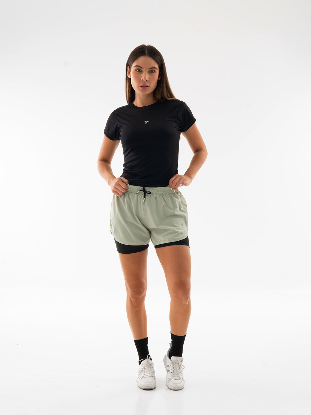 Short Deportivo Running - Verde Oliva Claro - Negro