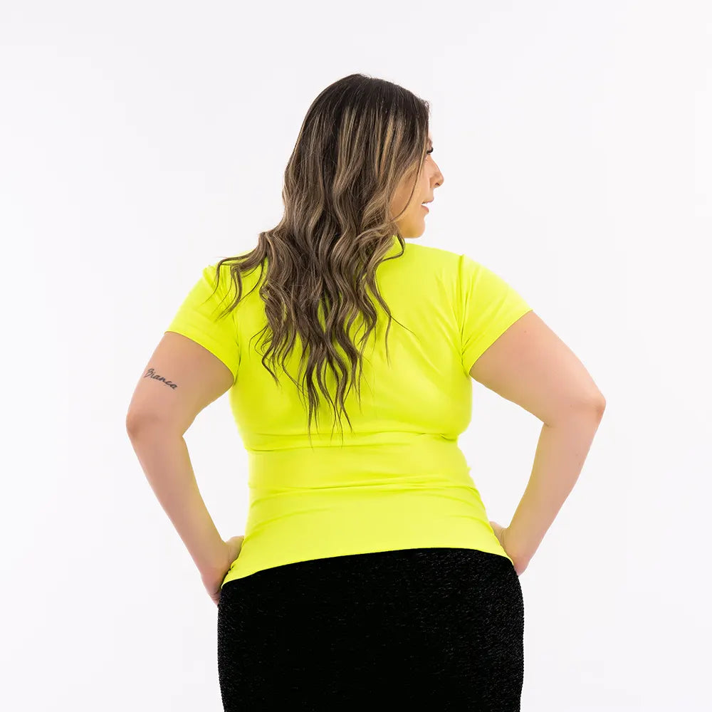 BLUSA MANGA CORTA PLUS SIZE-AMARILLO NEON