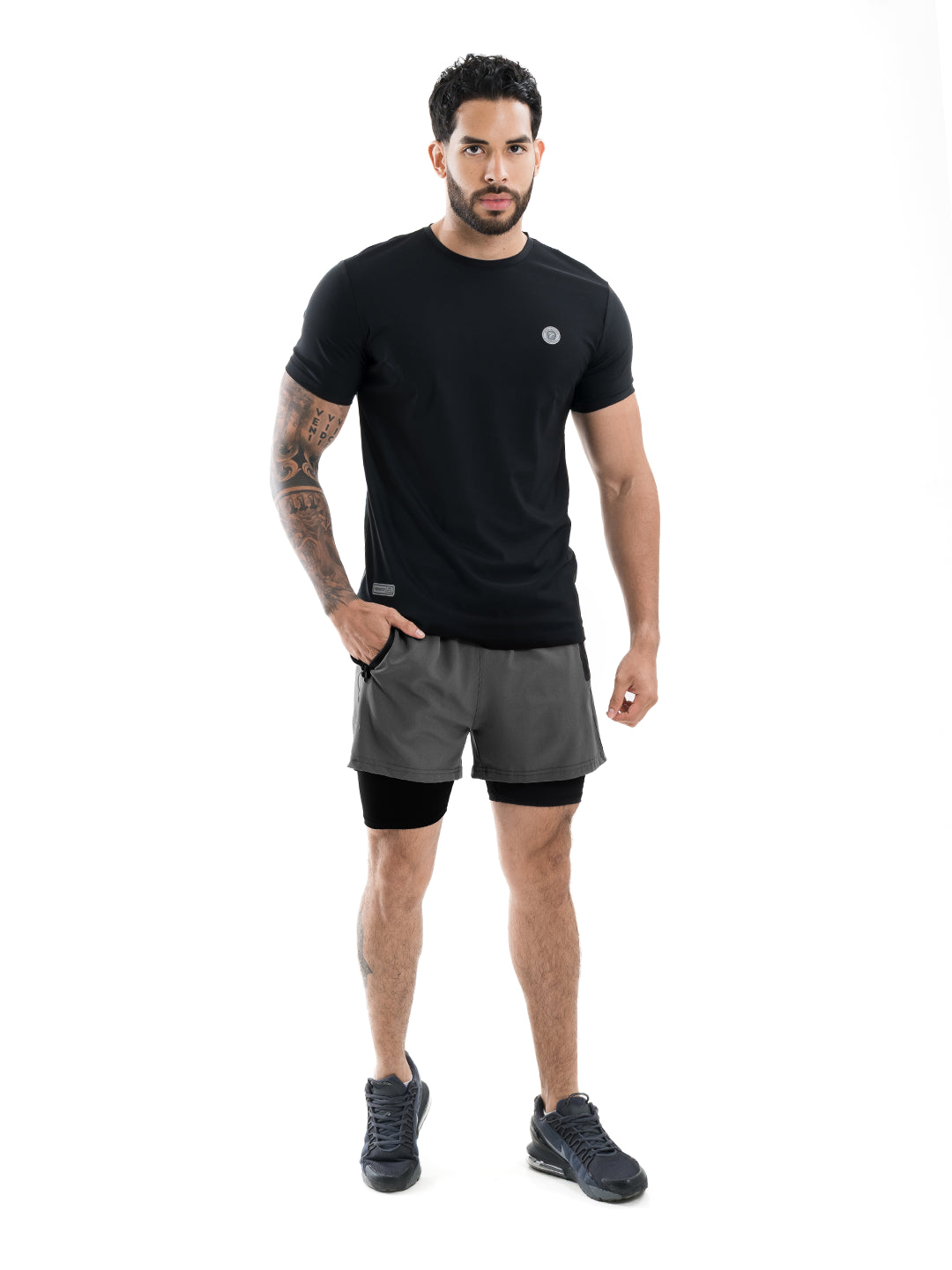 Pantaloneta Deportiva de Hombre Track 11 con Licra Interna - Gris Oscuro