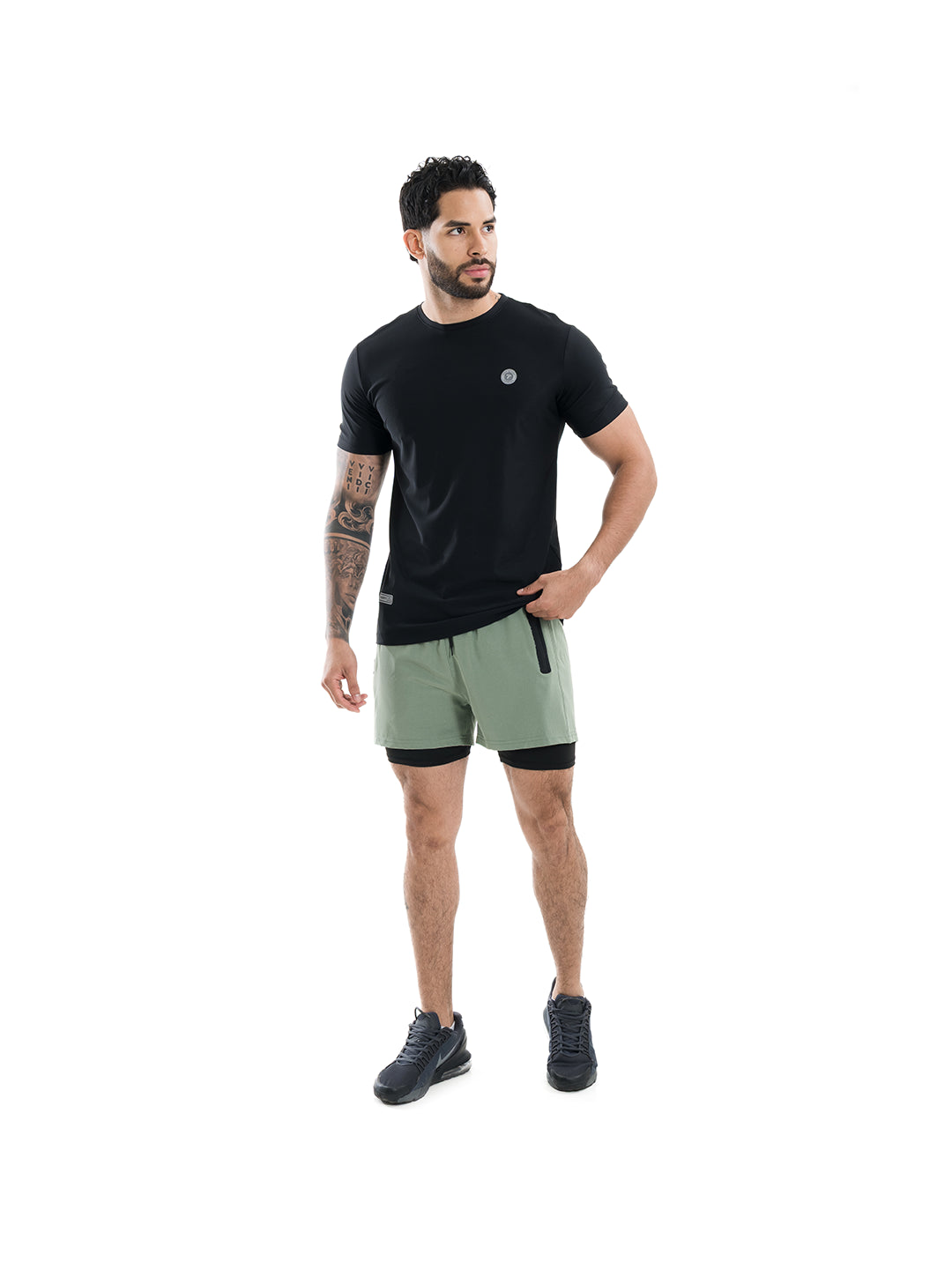 Pantaloneta Deportiva de Hombre Track 11 con Licra Interna - Verde Oliva