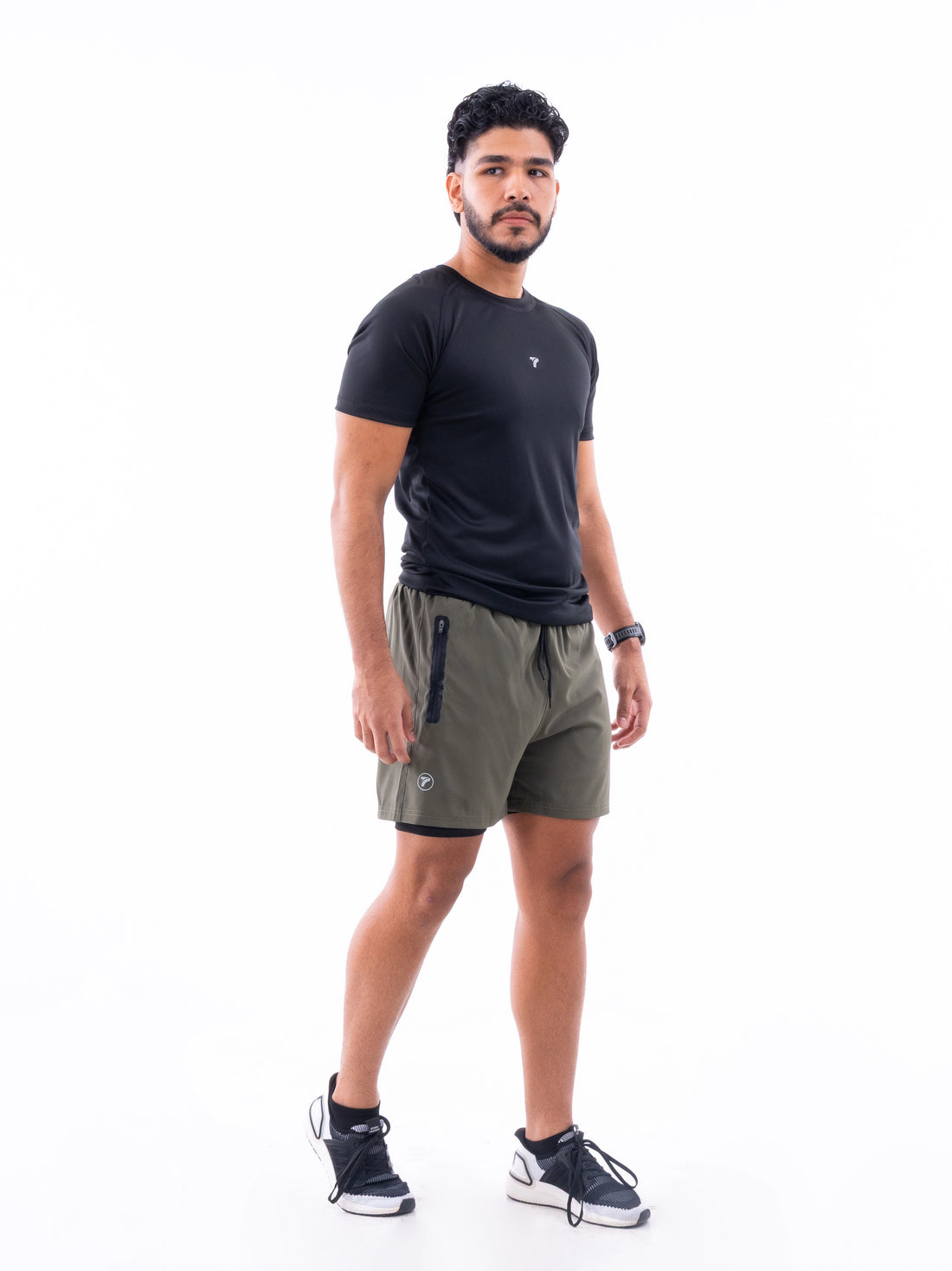 Pantaloneta Deportiva de Hombre Track 11 con Licra Interna - Verde Militar