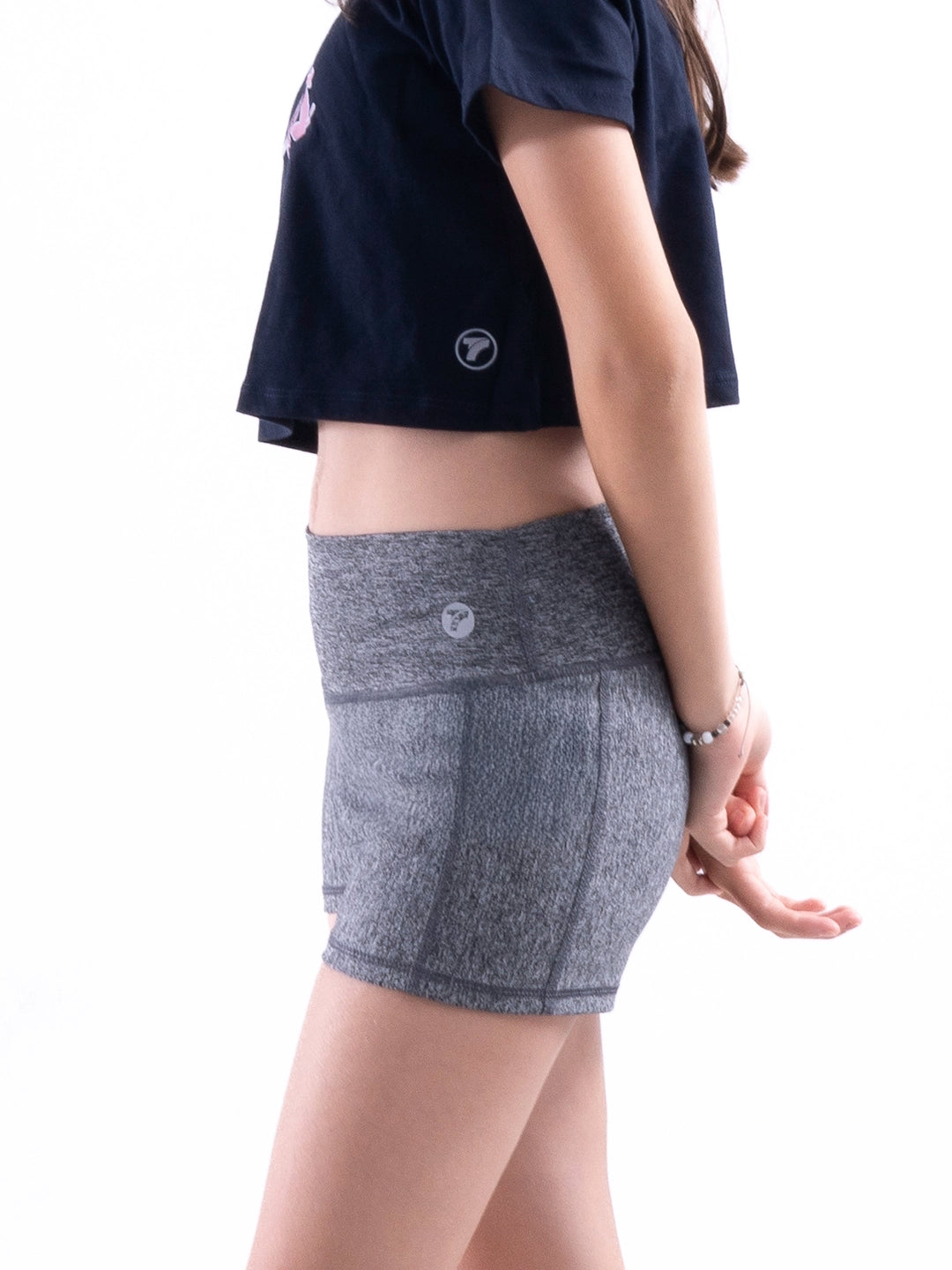 Short Deportivo Extracorto de Niña Tiny Pro -Gris Jaspe Oscuro