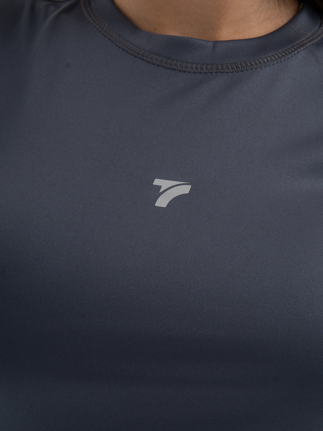 Camiseta de Compresión Manga Corta de Mujer - Gris Oscuro