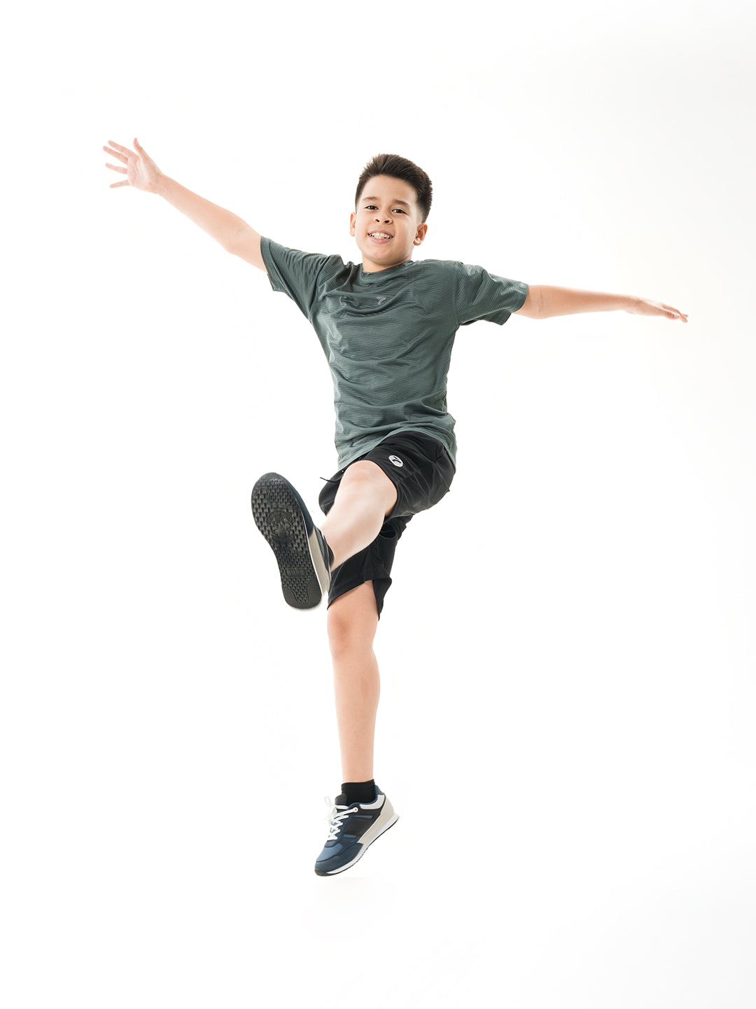 Camiseta Running Deportiva Junior de Niño - Verde Oliva Oscuro