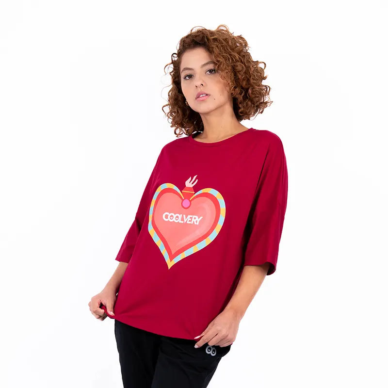 Camiseta Oversize de Mujer Bieber Pasion - Vinotinto