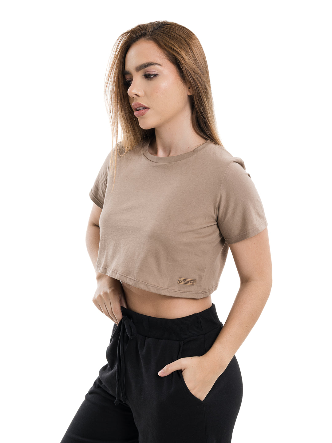 Camiseta Crop Top de Mujer Kim - Caqui Oscuro