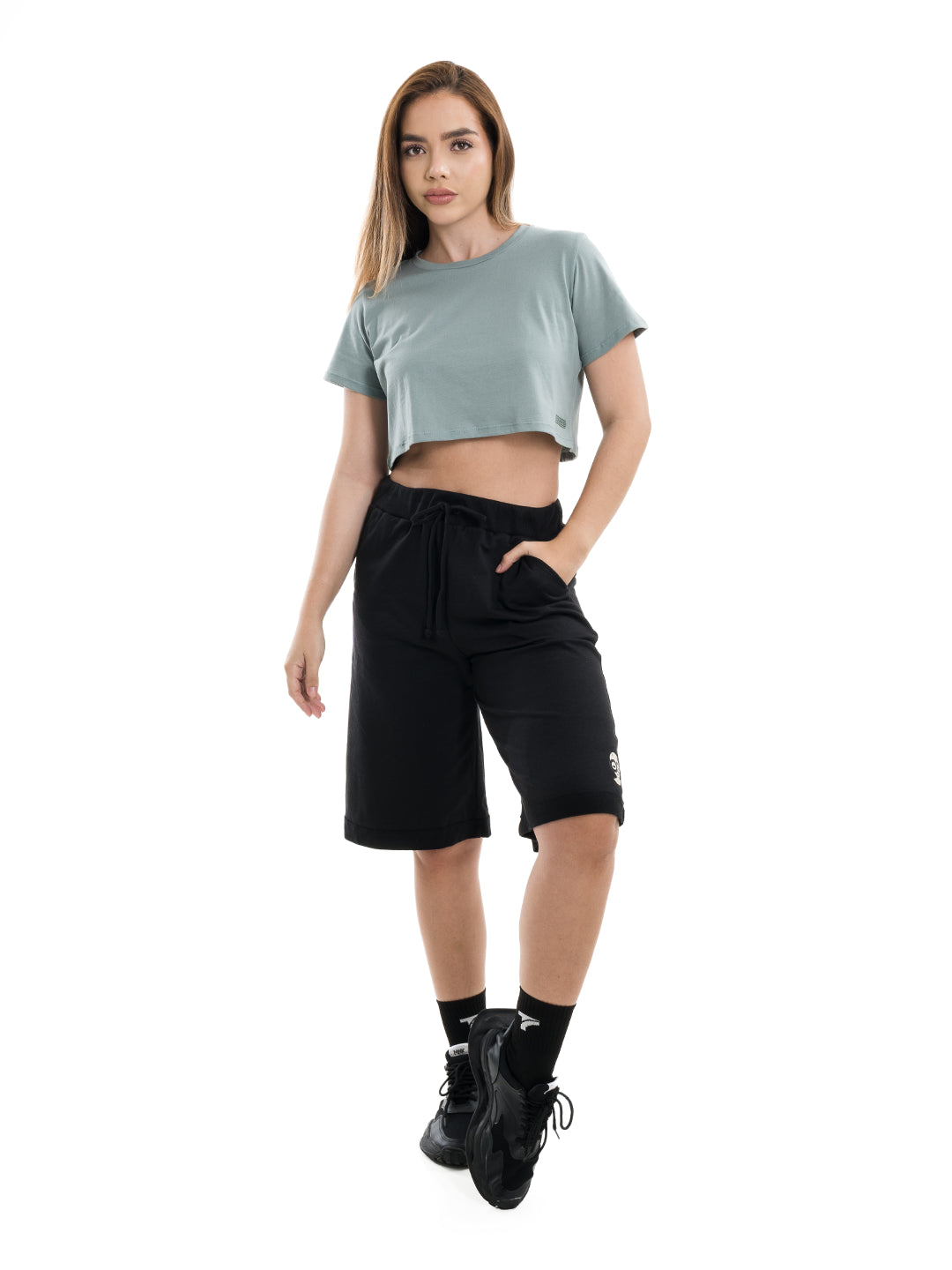 Camiseta Crop Top de Mujer Kim - Verde Oliva Oscuro